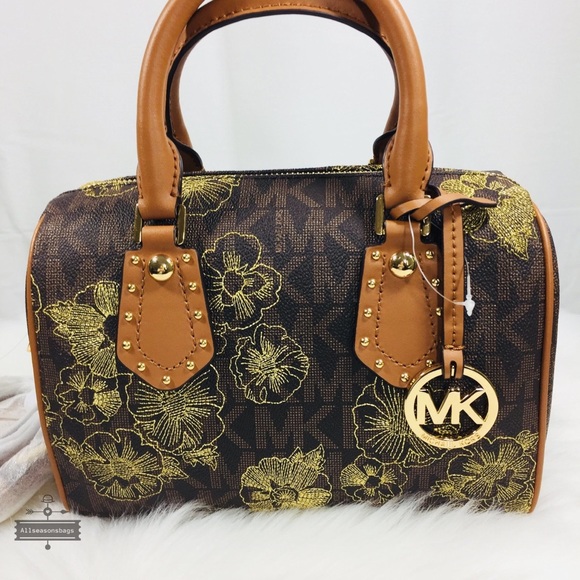 Michael Kors aria Small Satchel Brown Acorn floral - Picture 3 of 8